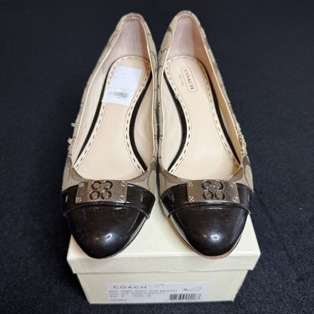 Coach Meryl A3963 Signature C Wedge Pumps Women 8 M Khaki Chestnut Y2K